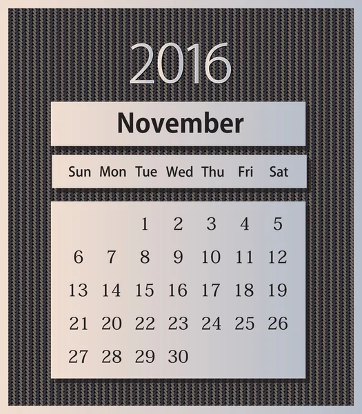 Sample calendar 2016 on knitted background vector, November — Stock Vector