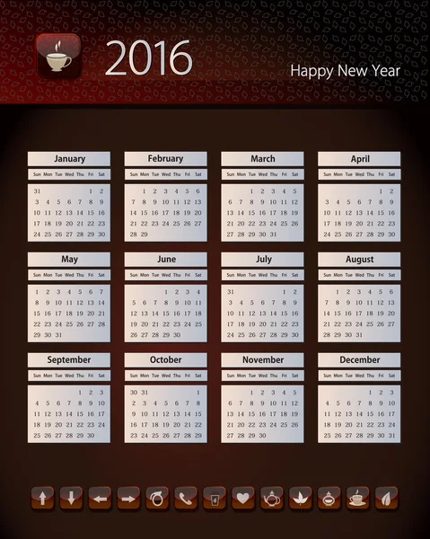 Mallen företagskalender 2016 med en originell design i te, kaffe och choklad färger — Stock vektor