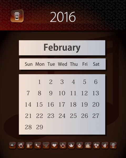 Mallen business calendar 2016 med design i te, kaffe och choklad färger, februari — Stock vektor