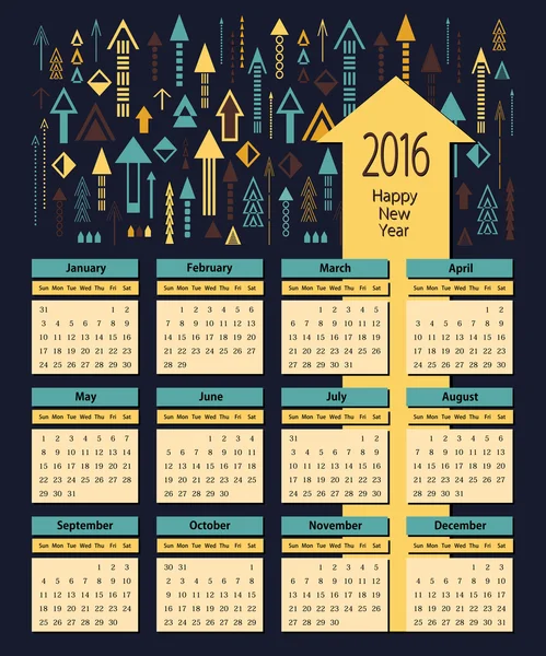 Calendario de negocios 2016 con un conjunto de flechas — Vector de stock