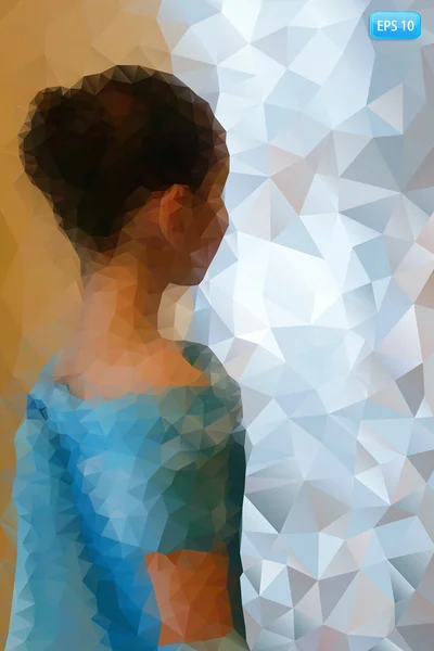 Una chica con un vestido azul. El fondo de los polígonos — Archivo Imágenes Vectoriales