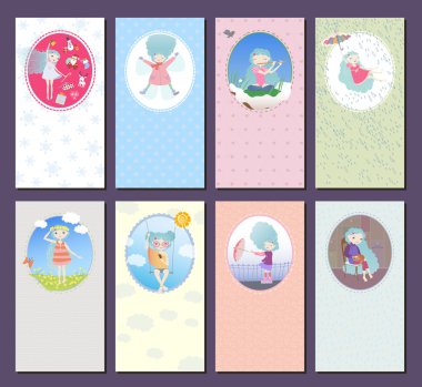 Posterler yılın farklı zamanlarda kızla bir dizi