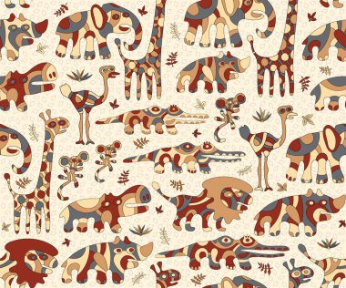 Seamless background with colorful stylized animals Africa clipart
