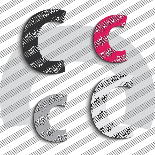 Alphabet - ABC - Lettres - C - Musique - Notes - 3d — Image vectorielle