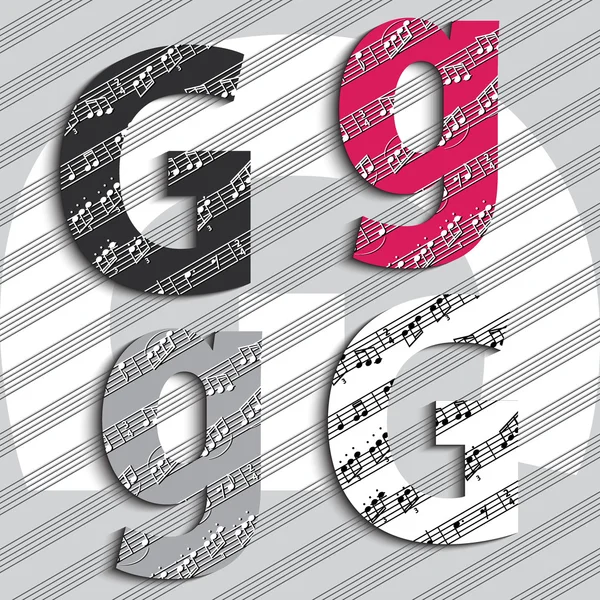 Alphabet - ABC - Lettres - G - Musique - Notes - 3d — Image vectorielle