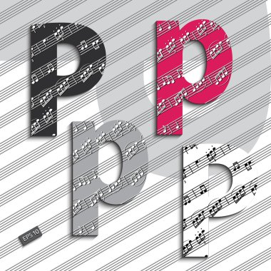 Alfabe - Abc - mektuplar - P - müzik - notlar - 3d