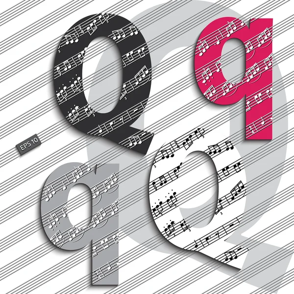 Alfabe - Abc - mektuplar - Q - müzik - notlar - 3d — Stok Vektör