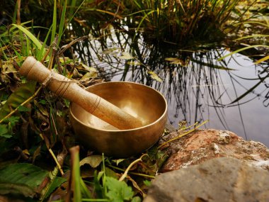 Rahatlamak ve iyileştirici titreşimler almak için metal müzik kasesi.