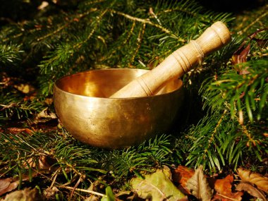 Rahatlamak ve iyileştirici titreşimler almak için metal müzik kasesi.