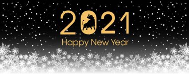 2021 Mutlu Yıllar Kart Şablonu. Dizayn patern kar taneleri beyaz, öküz.