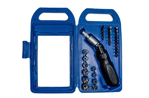 Caixa de ferramentas com chave de fenda articulada — Fotografia de Stock