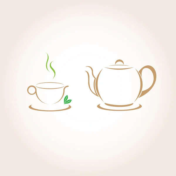 Una taza de té y una tetera — Vector de stock