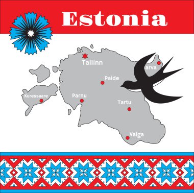 Estonya geleneksel desen, harita ve ulusal sembolleri