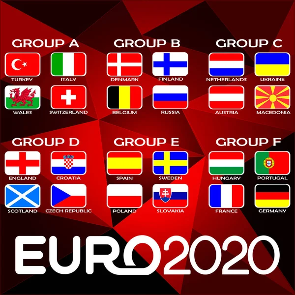 Gruppenphase Der Fußball Europameisterschaft 2020 Nationalflaggen Der Teilnehmer Der 2020 lizenzfreie Stockvektoren