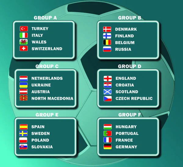 Gruppenphase Der Fußball Europameisterschaft 2020 2021 Nationalflaggen Der Teilnehmer Der lizenzfreie Stockillustrationen