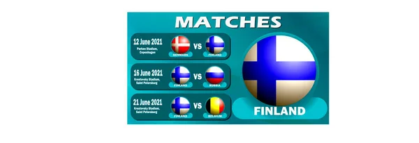 芬兰国家队在2020年欧洲足球锦标赛最后阶段的赛程安排 孤立的物体 矢量图像 — 图库矢量图片