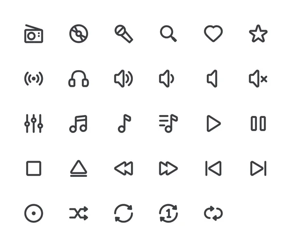 La música esboza iconos vectoriales. 29 iconos, carrera de 4 píxeles y resolución 48x48 — Archivo Imágenes Vectoriales