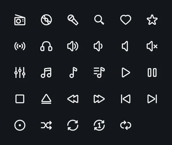 Музыкальные контуры векторных икон. 29 Значки, 4 пикселя и разрешение 48x48 — стоковый вектор
