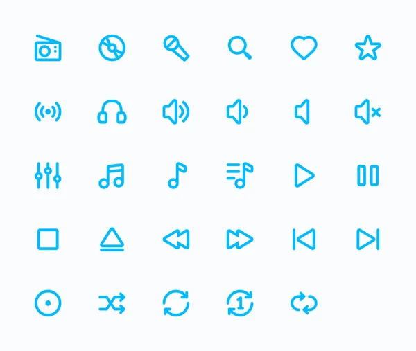 Muziek overzicht vector iconen. 29 pictogrammen, 4 pixel beroerte & 48 x 48 resolutie — Stockvector