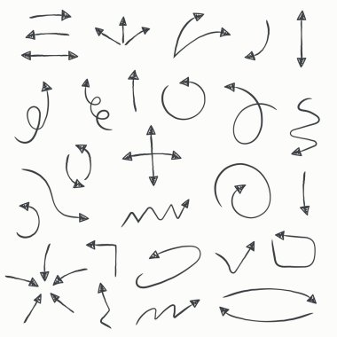 Ok set kroki. İş ve eğitim tasarımınız için vektör çizim. El öğeleri çizmek için çekilmiş.