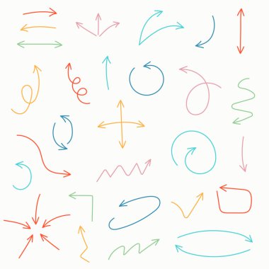 Ok set kroki. İş ve eğitim tasarımınız için vektör çizim. El öğeleri çizmek için çekilmiş.