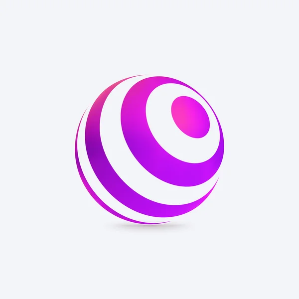 Logotipo de esfera abstracta con textura de líneas. Firma por Negocio, Corporación. Ilustración vectorial aislada en blanco — Vector de stock