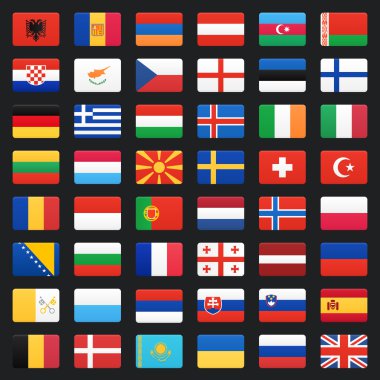 Europe bayrakları. Vector Icons set.