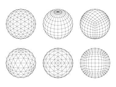 Tel kafes kafes küre kümesi. Ağ hattı, Hud tasarım küre. Vektör çizim Eps10