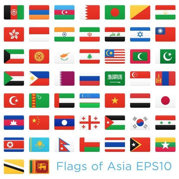 Asian countries flags. Vector icons set. — Stock Vector