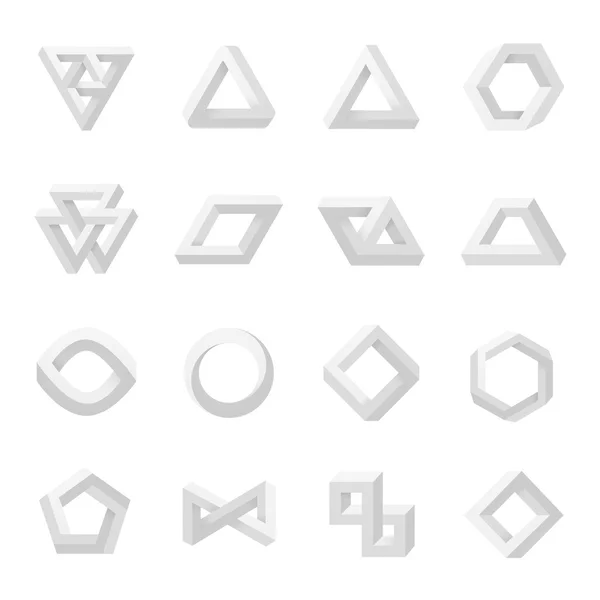 Set of impossible shapes. Optical Illusion. Vector Illustration isolated on white — Stock Vector