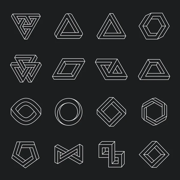 Set of impossible shapes. Optical Illusion. Vector Illustration isolated on white — Stock Vector