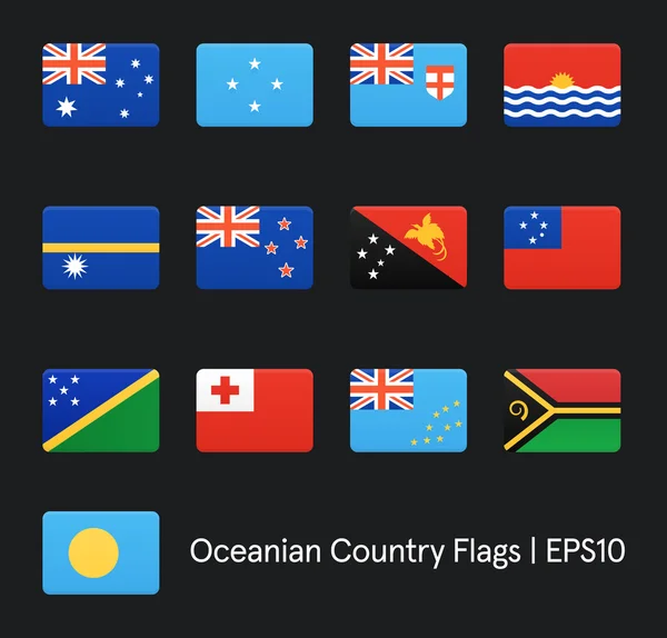 Flags Of Oceania. Vector icons set. — Stock Vector