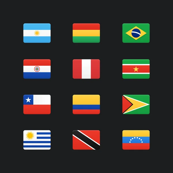 Amérique du Sud Continent Drapeaux. Ensemble d'icônes vectorielles . — Image vectorielle