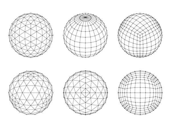 Set de esferas de malla Wireframe. Línea de red, esfera de diseño HUD. Ilustración vectorial EPS10 — Vector de stock