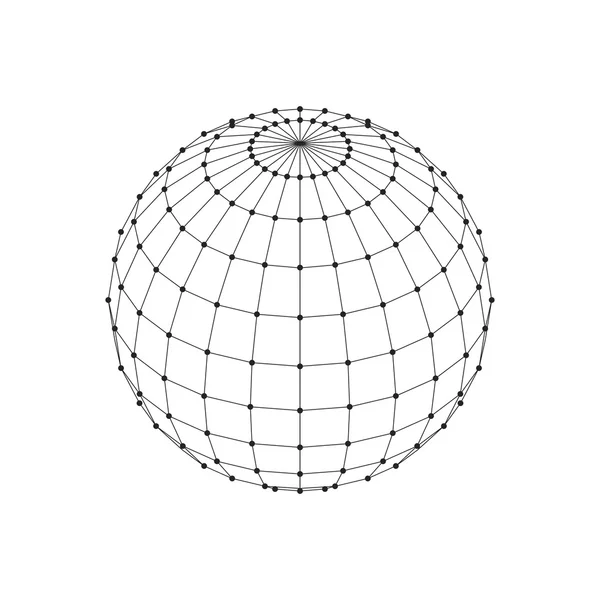 Wireframe 3D malha esfera poligonal. Linha de rede, esfera de design HUD. Ilustração vetorial EPS10 —  Vetores de Stock