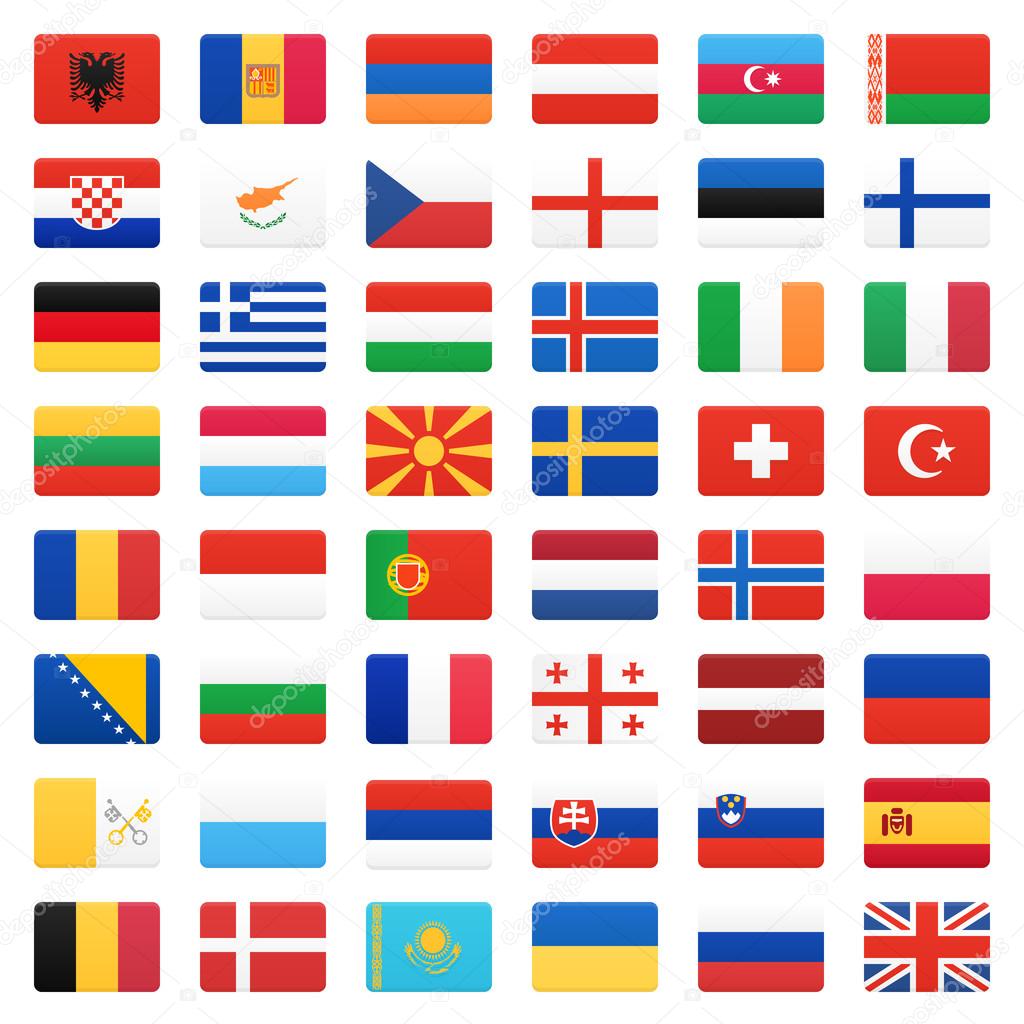 Bandeiras da Europa. Conjunto de ícones do vetor — Vetor de Stock