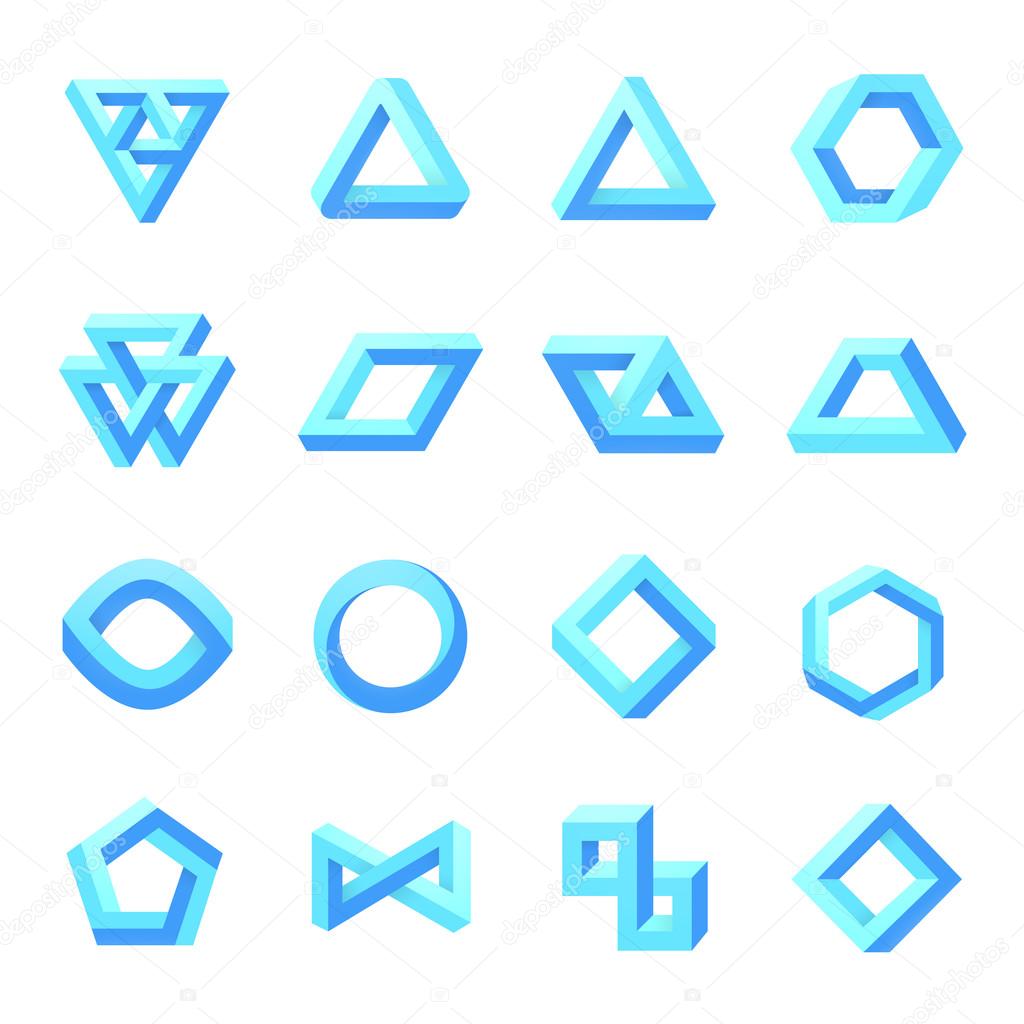 Set of impossible shapes. Optical Illusion. Vector Illustration isolated on white