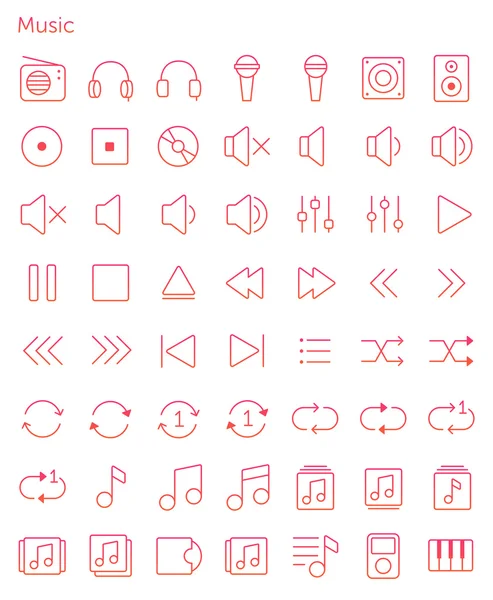 56 dunne iconen set van muziek. — Stockvector