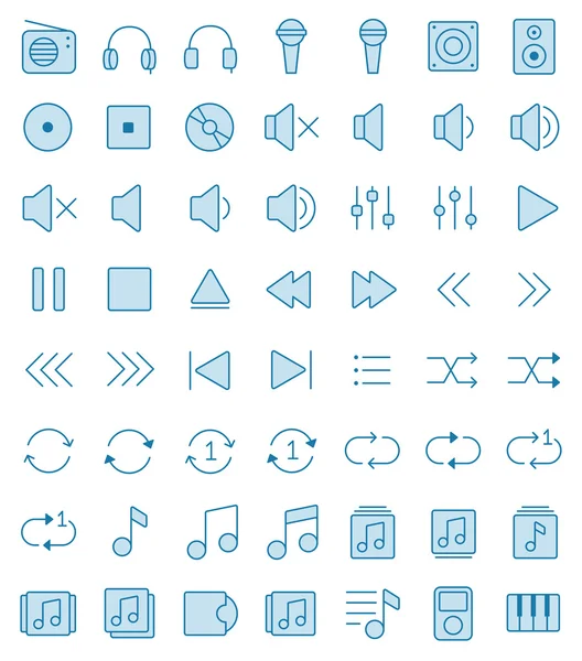 56 dunne iconen set van muziek. — Stockvector