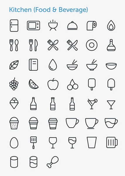 45 Thin Icons Set of Kitchen (Food & Beverage).