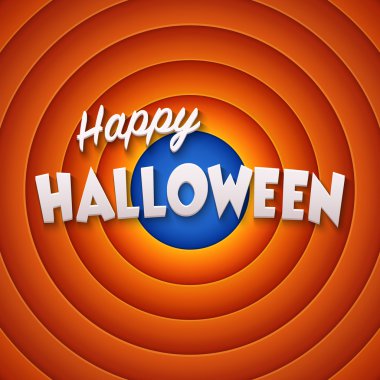Movie ending screen with Happy Halloween label. Vector clipart