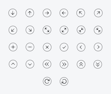 İnce çizgi okları simge seti