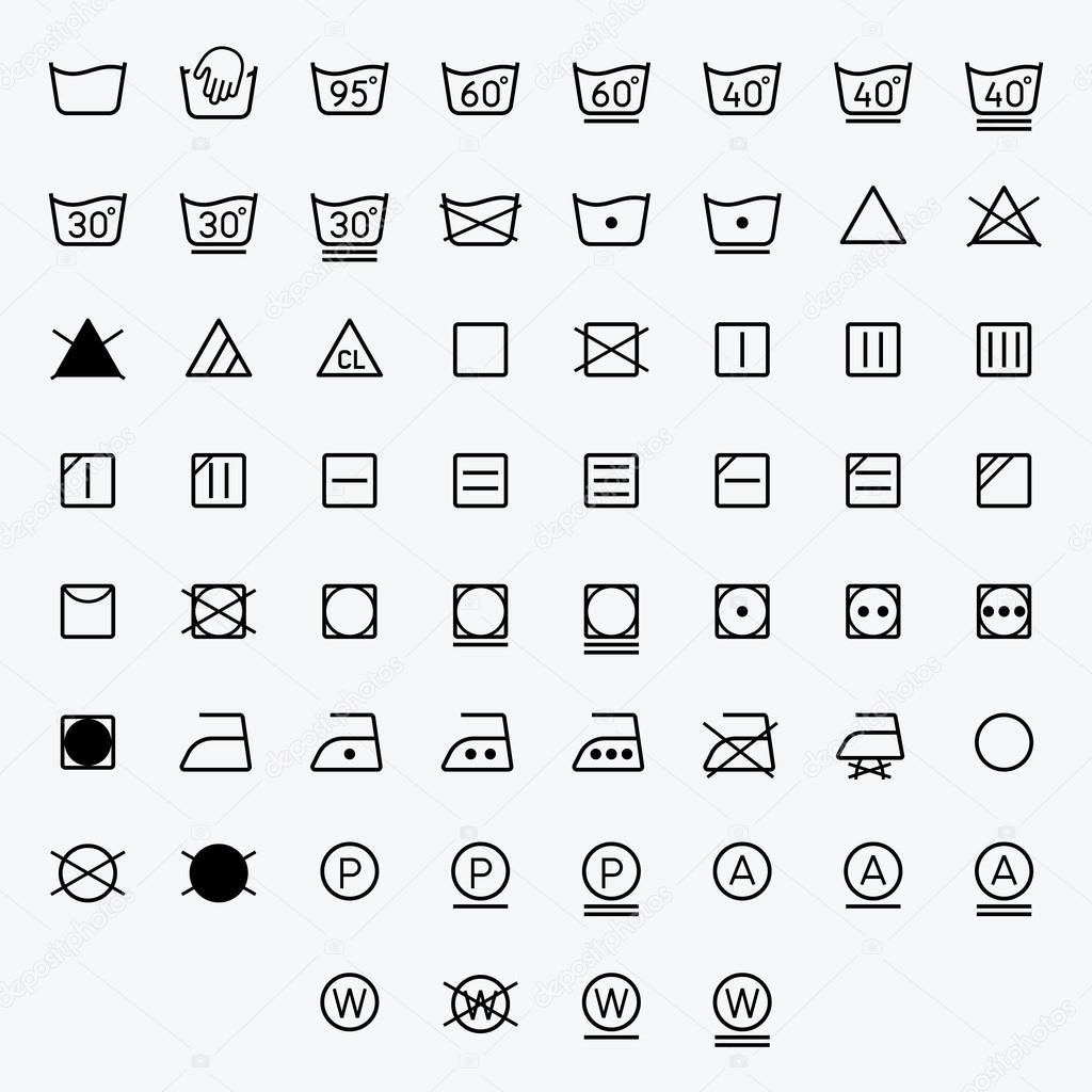 Icon set of laundry symbols. Vector illustration