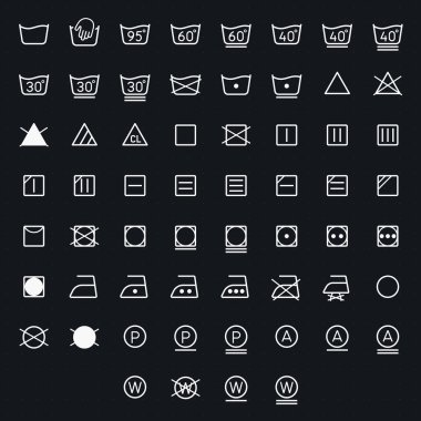 Beyaz arka plan üzerinde izole sembolleri yıkama Çamaşırhane, simge kümesi. Vektör çizim