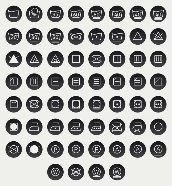 Icon set of laundry, washing symbols isolated on white background — Stock Vector