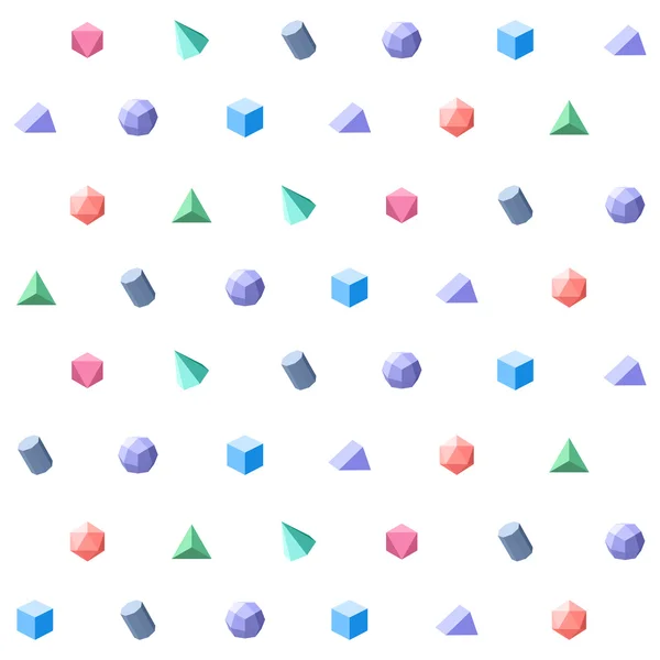 Polígono 3D objetos Patrón geométrico inconsútil — Vector de stock
