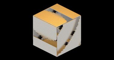 Veri Küpü Görselleştirme Soyut 3D Blok Yapısı Dijital Bilgileri Temsil eden, Büyük Veri Mimarisi, Ağ Şebekesi, Siyah Arkaplan Üzerinde Geleceğin Analitik Görselleştirmesi