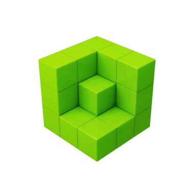 3d yeşil küpleri illüstrasyon soyut. Beyaz izole