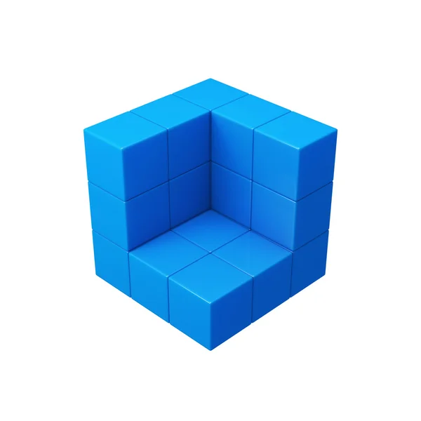 Abstracte 3d blauwe kubussen illustratie. Geïsoleerd op wit — Stockfoto