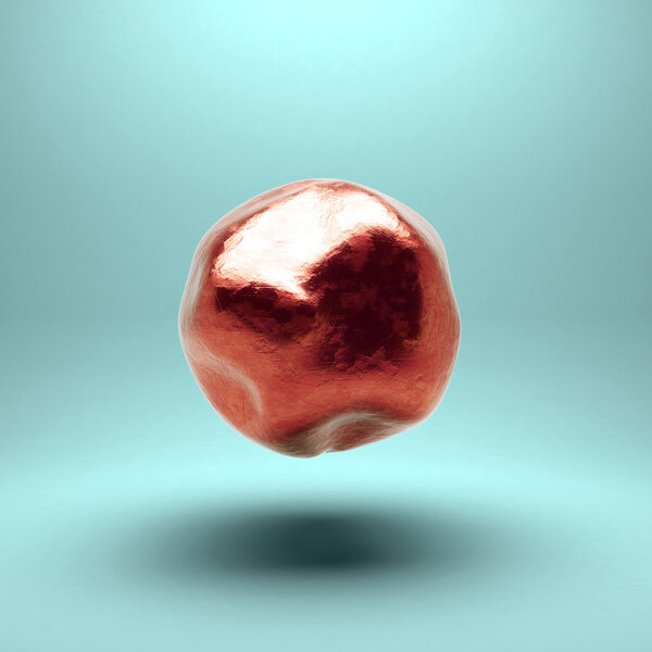 Gold sphere with detailed damages. Isolated